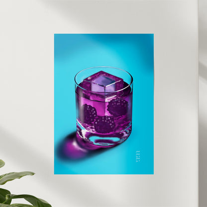 Brombeer-Drink auf Türkis – moderner Kunstdruck