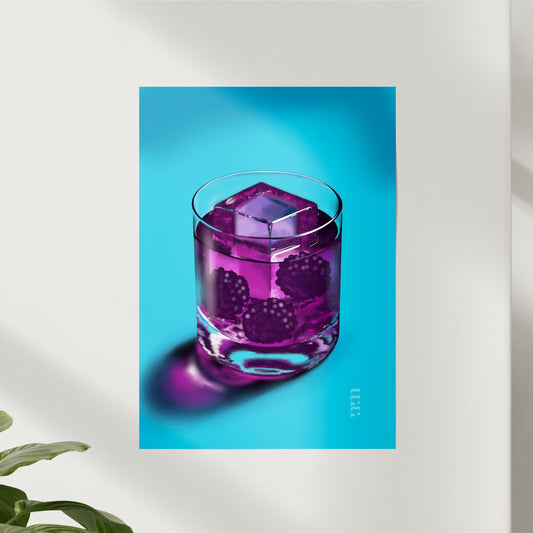 Brombeer-Drink auf Türkis – moderner Kunstdruck