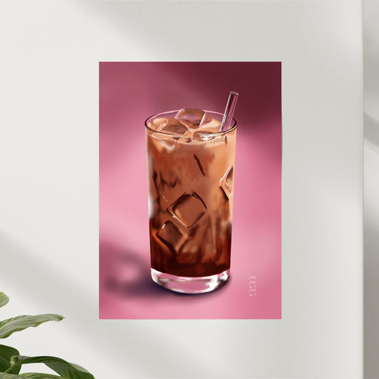 Eiskaffee auf Rosa – moderner Kunstdruck