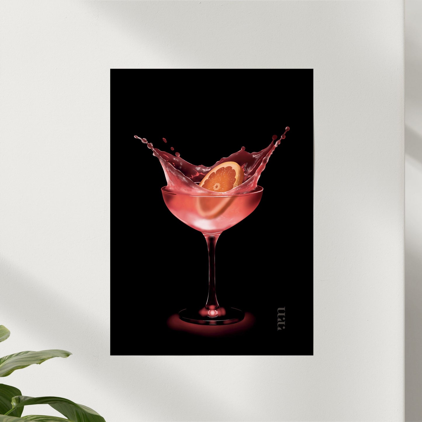 Cocktail mit Splash und Orangenscheibe – moderner Kunstdruck