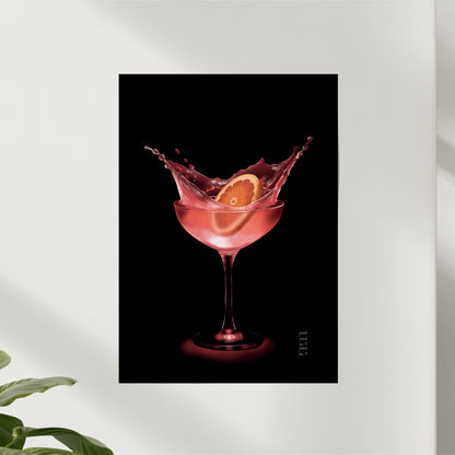 Cocktail mit Splash und Orangenscheibe – moderner Kunstdruck