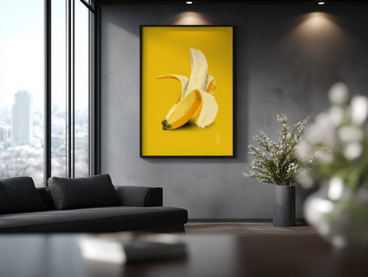 Soft Opening von Nia Moody Atelier als limitierter gelber Kunstdruck in einem modernen Wohnzimmer.
